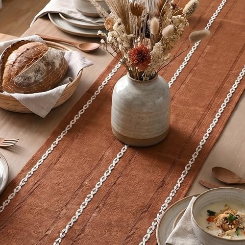 Artoid Mode Caramel Rustic Cotton Linen Table Runner 13x36 Inch