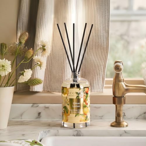 Cocorrína Reed Diffuser Refill Citrus Lemon 17oz (500ml) with 8 Rattan Sticks - Premium Long-Lasting Essential Oil, Home Fragrance for Bedroom, Bathroom Home Decor