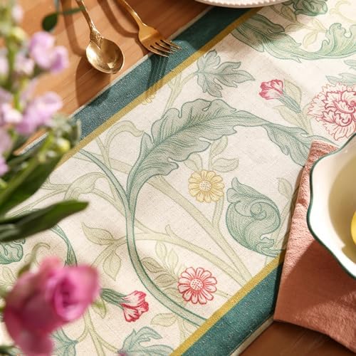 patdrea Designer Vintage French Green Floral Table Runner,12"X71"