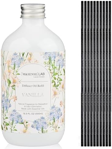 M&SENSE Reed Diffuser Set, Vanilla, 17oz Natural Essential Oil