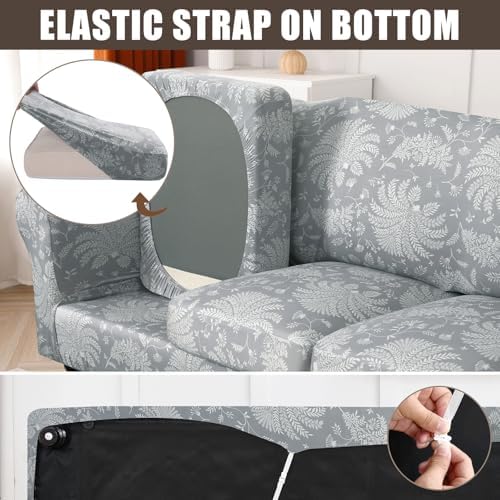 SearchI Sofa Cover Couch Covers, 2 Pieces Armchair Slipcover with 1 Separate Cushion Cover Stretch Soft Furniture Protector for Living Room Couch Cover for Pets Kids(Armchair, White Plants)