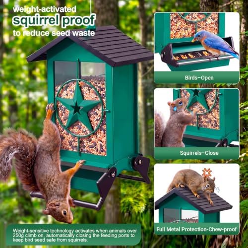 Squirrel Proof Bird Feeder for Outdoor, 5 LB Metal, Weight-Activated