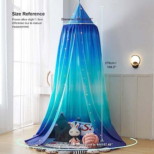 Bed Canopy for Kids, Printed Hanging Canopy for Baby Brib Kids Bed Room Decor Reading Nook Indoor Outdoor Playing Castle (Gradient Blue)