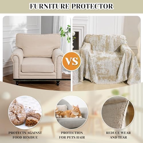 MEETSKY Small Couch Cover Oversized Recliner Covers Washable Armchair Sofa Cover for Dog, Chenille Khaki Abstract Geometric Jacquard Sofa Throw Cover Durable Modern Single Sofa Slipcovers, 71" X 91"