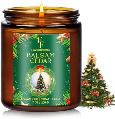 Christmas Candle, Balsam Cedar Scented Candles for Home, Holiday Candles Natural Soy Candle, Aromatherapy Candle 7 oz Jar Candles Christmas Gift for Women Men