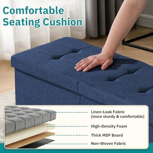 35-INCH Storage Ottoman Bench, Footrest with Storage, End of Bed Bench Coffee Table for Living Room, Bedroom, Entryway, Blue