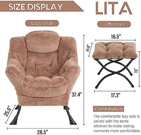 LITA Lazy Chair with Ottoman, Comfy Accent Reading Chair