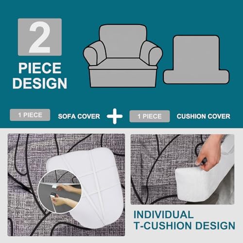 NILUOH 2-Piece T-Cushion Armchair Slipcover, Stretch Chair Cover with Separate Seat Cushion Cover, Soft Washable Furniture Protector for Living Room