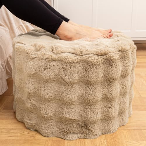 Asuprui Supportive Pouf Ottoman Foot Rest Elevate Your Living Room Decor with Lightweight Pouf Filler Modern Foam Stuffed Poof Perfect to Rest Your Feet (Taupe, 20x20x14 Inches, Round)