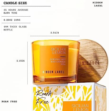 Hidden Label Sicilian Lemon Candle, 8.3oz Soy Wax, Aromatherapy
