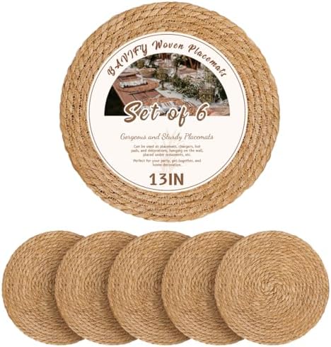 13 in Round Fall Placemats Set of 6, Woven Chargers for Dinner Plates