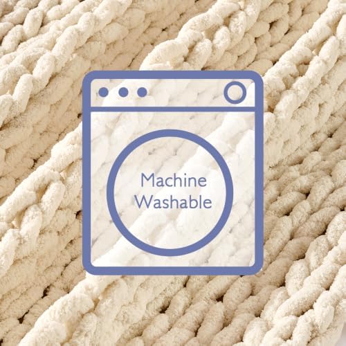 Bigacogo Chunky Knit Throw Blanket for Couch, 40x60 inches, Beige