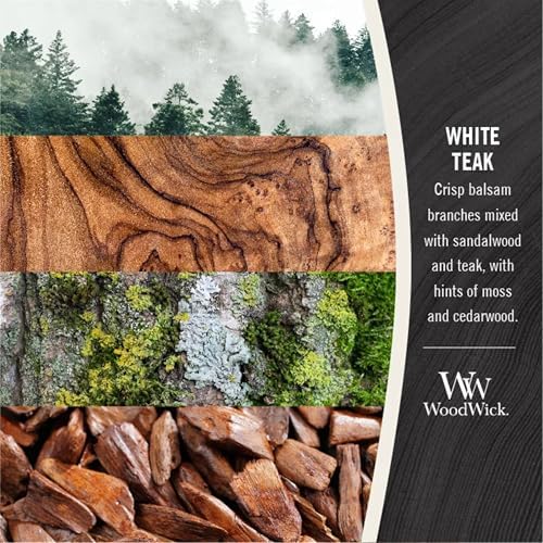 WoodWick White Teak Gifts for Women and Men, 16 oz Ellipse Candle with Crackling Wick (Pack of 2)
