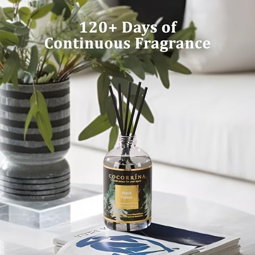 Cocorrína Reed Diffuser Refill Black Forest 10.15oz (300ml) with 8 Sticks - Premium Long-Lasting Floral Essential Oil, Home Fragrance for Bedroom, Bathroom Home Decor