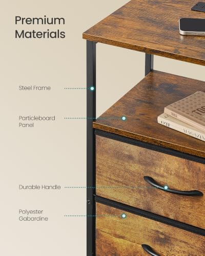 SONGMICS Nightstand with Charging Station, 2 Fabric Drawers