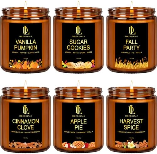 DL DREAMY DEWLA Fall Candles Set for Home Scented, 6 Pack 42oz, Soy Wax