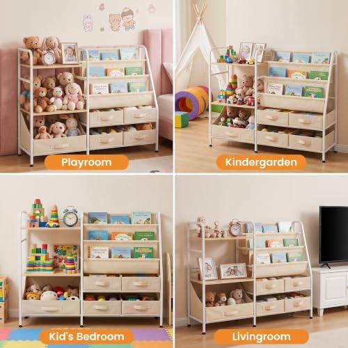 Kids Bookshelf and Toy Storage Organizer, 2-in-1 Montessori Bookshelf