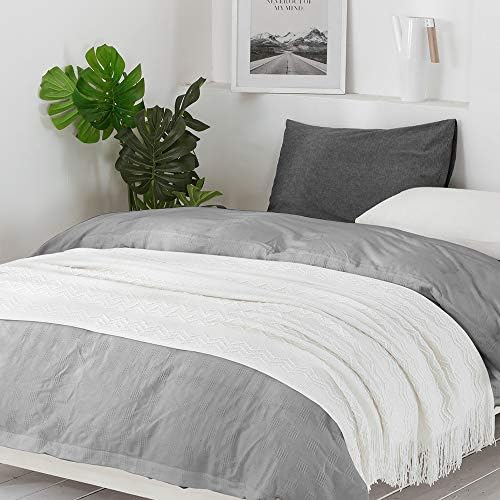 BOURINA Off White Throw Blanket 60x80Inch Boho Knit Soft Throw Sofa Blanket