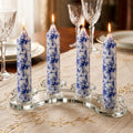 NJAO HOO Floral Taper Candles 7 Inch Short Candlesticks Hand Printed Blue and White Candlesticks Unscented Tapered Candle Set for Spring Home Garden Decor, 4Pcs