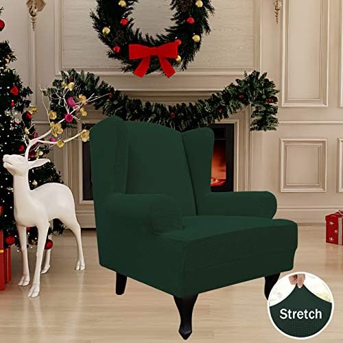 Easy-Going Stretch Large Wingback Chair Sofa Slipcover Dark Green