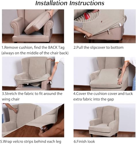 Turquoize Wingback Chair Covers 2 Piece Wing Chair Slipcover Stretch Slipcovers for Wingback Chairs Wing Chair Cover Spandex Jacquard Fabric with Elastic Bottom Non-Slip Furniture Cover, Island Fossi