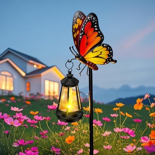 Solar Lights Outdoor Waterproof Butterfly Garden Decor,32.28in Garden Butterfly Stakes with Solar Lights,Birthday Gifts for Women Mom,Metal Decorative Lights for Yard Art Outside Patio Porch Lawn