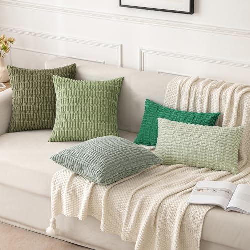 MIULEE Christmas Corduroy Decorative Pillow Covers 18x18 Green Pack of 2