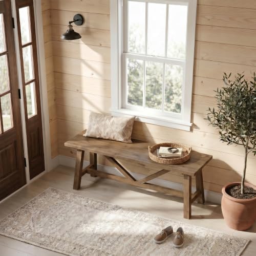 Wnutrees 43" Farmhouse Solid Wood Bench, Narrow Long Seat, Natural