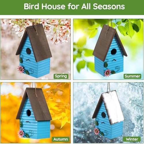 Blue Bird Houses for Outside,Wooden Hanging BirdHouses for Yard