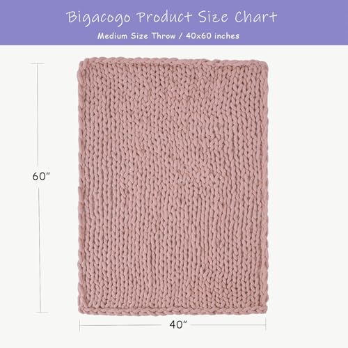 Bigacogo Chunky Knit Throw Blanket for Couch, 40x60 inches, Dusty Pink