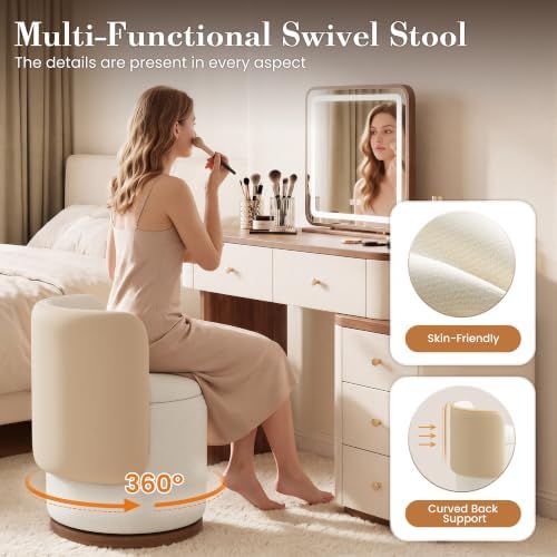 Ottoman with Storage, Round Vanity Stool with Back