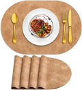 ADRIMER Oval Placemats Set of 4, Wipeable Faux Leather, Camel