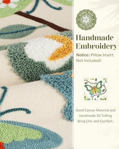Embroidered Throw Pillow Cover 18x18 Inch, Branch Butterfly