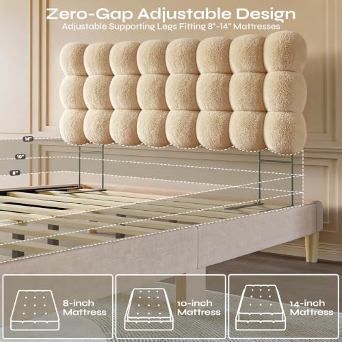 Pinmoco Queen Cloud-Shaped Upholstered Headboard, Teddy Fleece Light Brown