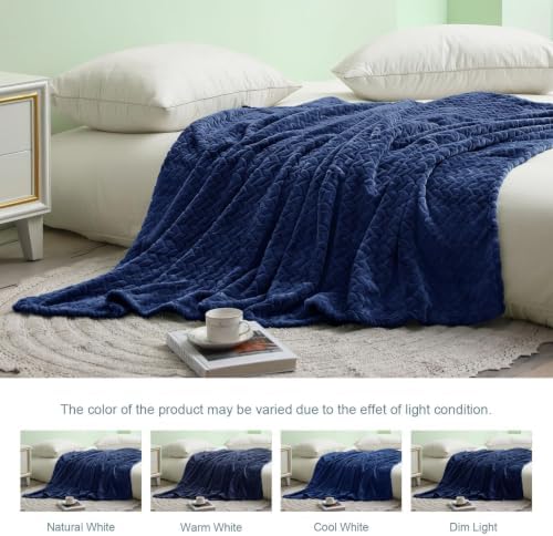 Exclusivo Mezcla Fleece Throw Blanket for Couch Sofa, 50”x70”, Navy Blue