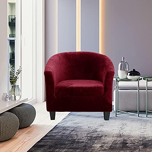 MIFXIN 2 Pieces Velvet Tub Chair Covers with Cushion Cover Stretch Soft Club Chair Slipcovers Armchair Couch Furniture Protector for Living Room Hotel Cafe (Red)