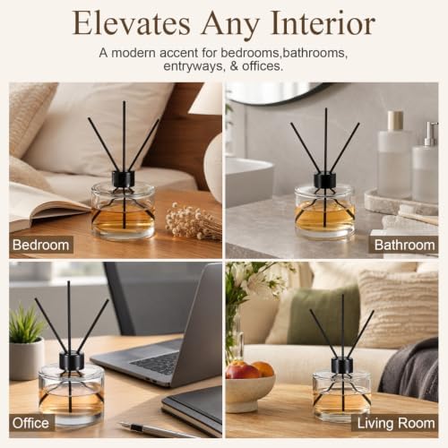 1set Glass Bottles Reed Diffuser Bottle Black Rattan Sticks Refillable Perfume Diffuser for Home Car Living Room Decor and Spa