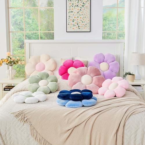 Kcvvcr Dusty Blue Flower Pillow, 19.6" Cute Flower Shaped Floor Pillow, Aesthetic Floral Plush Daisy Decorative Throw Pillows for Bed Sofa Couch