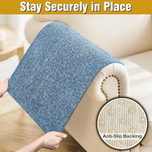 Couch Arm Covers, Sofa Arm Covers, Waterproof Armrest Cover for Sofa, Armchair, Loveseat, Non-Slip Recliner Arm Cover, Headrest Cover, Arm Chair Covers Set of 2 (Sapphire, 24"×20")