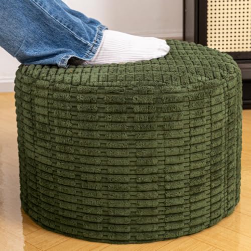 Asuprui Supportive Boucle Pouf Ottoman Foot Rest Elevate Your Living Room Decor with Lightweight Pouf Filler Modern Foam Stuffed Poof Perfect to Rest Your Feet (Forest Green, 20x20x14 Inches)