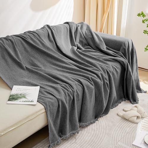 MEETSKY Couch Covers Blanket Sofa Covers for 3 Cushion Couch Protector Covers Universal Fit for Couch 3 Seat Thick Washable Modern Decor for Living Room, 91" x 118", Charcoal Gray