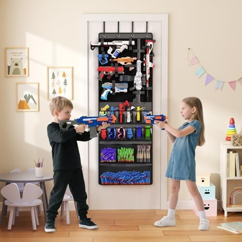 Mefirt Over the Door Organizer for Nerf Guns, Hanging Toy Blasters Storage