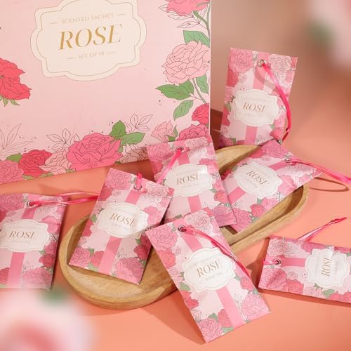 SCENTORINI Scented Sachets for Drawer and Closet, Rose Scent 14 Pack