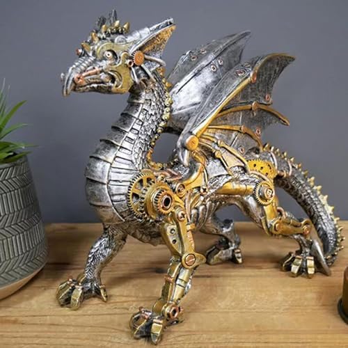 Dragon Statue and Carved Sculpture Mechanical Punk Style Dragon Statue Animal Statue Steampunk Modern Home Decor Resin Statue for Coffee Table, Living Room, Entrance, Shelf Decor (Dragon)