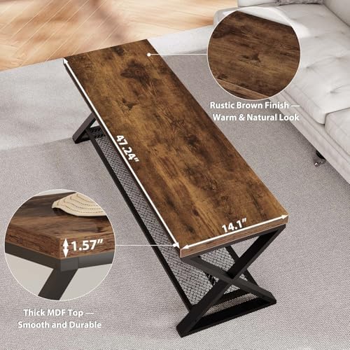 LVB Rustic Brown Entryway Bench, 47” Industrial Shoe Bench with Storage