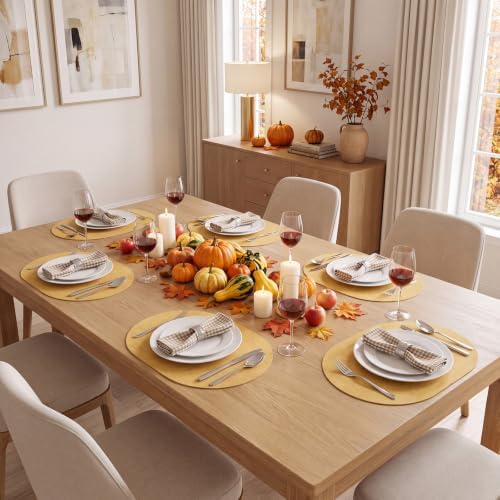 Faux Leather Oval Placemats Set of 4, Yellow