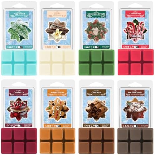 Winter Wax Melts Wax Cubes, SNOWSEN Strong Fragrance Soy Wax Cubes for Wax Warmer, Scented Wax Melts Gift Set, Gingerbread, Cranberry, Hot Chocolate, Christmas Wreath and More, Wax Melts Tarts -8 Pack
