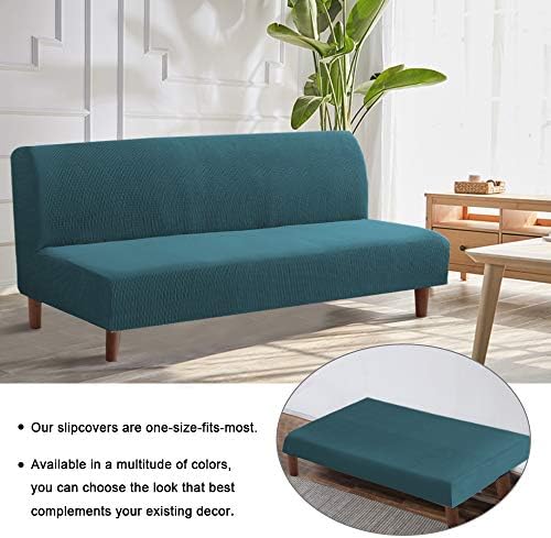 Flamingo P Stretch Armless Futon Covers Full Queen Futon Couch Covers Slipcover Futon Sofa Cover Futon Bed Cover Furniture Protector Covers with Elastic Bottom, Soft Thick Jacquard Washable, Deep Teal