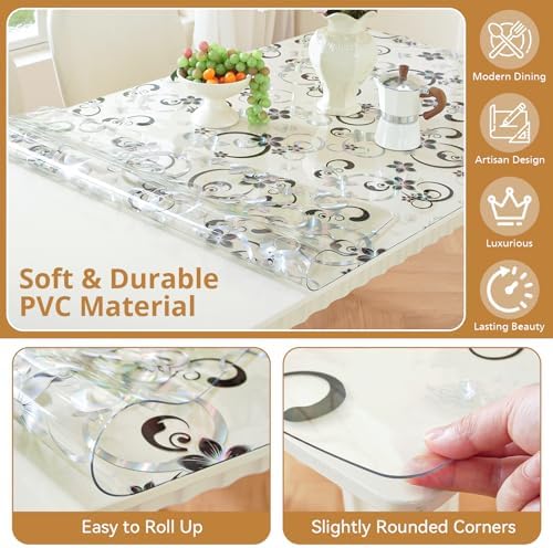 LovePads Floral Table Cover Protector 42 x 96 Inch, 1.5mm Thick Plastic Mat