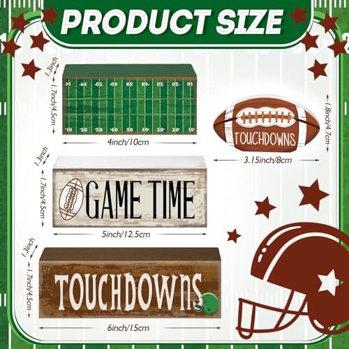 Yuntau 4 Pcs Fall Football Table decoration Centerpieces Wooden Blocks sign